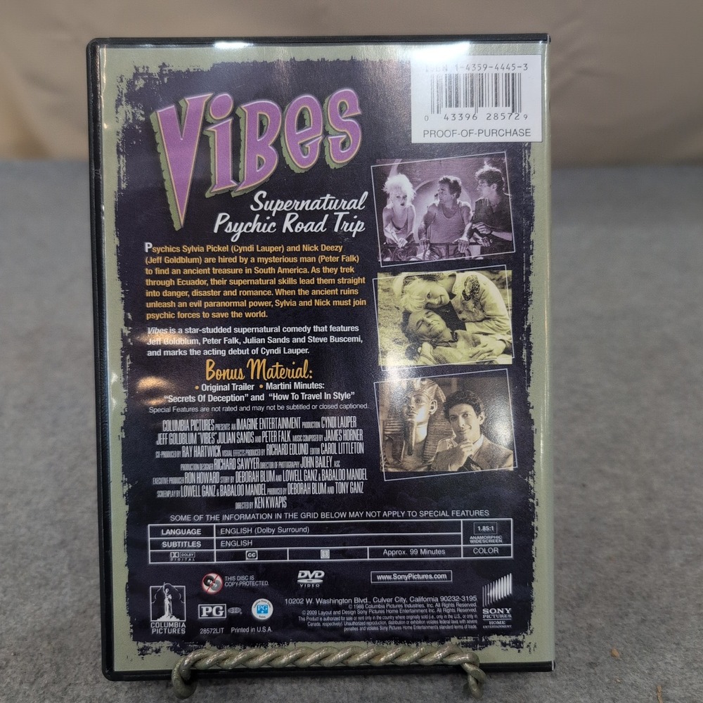 Vibes DVD Cyndi Lauper Jeff Goldblum Peter Falk Martini Movies 1988 Comedy PG - Picture 2 of 2